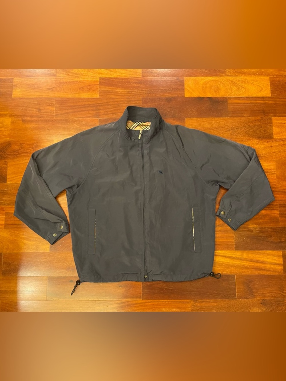 Burberry Men's Dark Navy Lightweight Zip Jacket with Check Lining